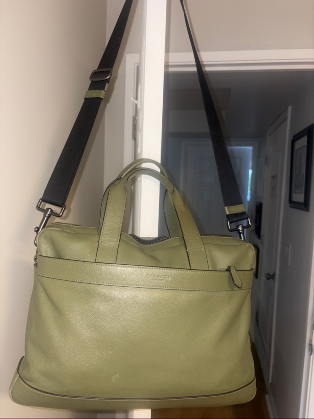 Coach Olive Green Leather Laptop Bag with Black Strap - Picture 2 of 14